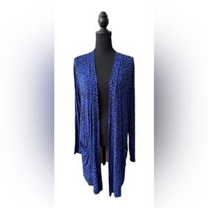 Sheila Rose Royal Blue and Black Leopard Print Cardigan Sweater with Pockets